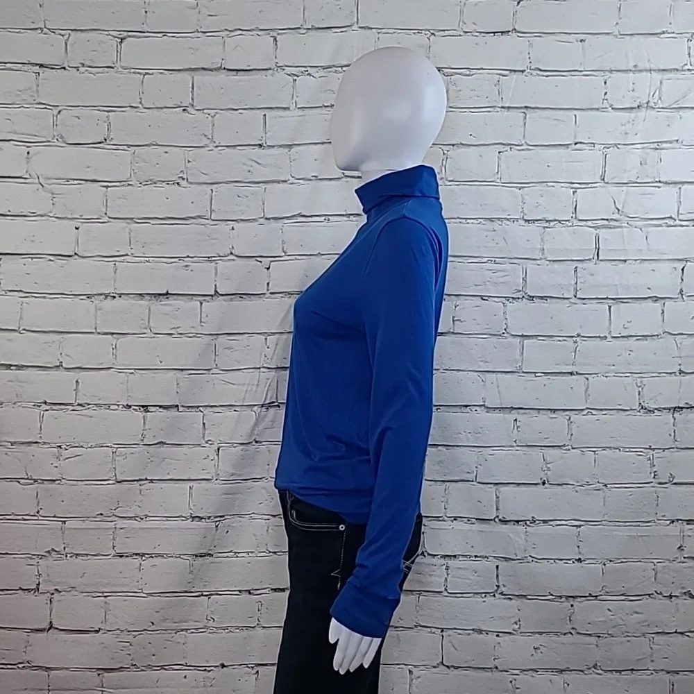 J Crew Long Sleeve Ultra Thin Relaxed Straight Tissue Turtleneck Top Royal Blue